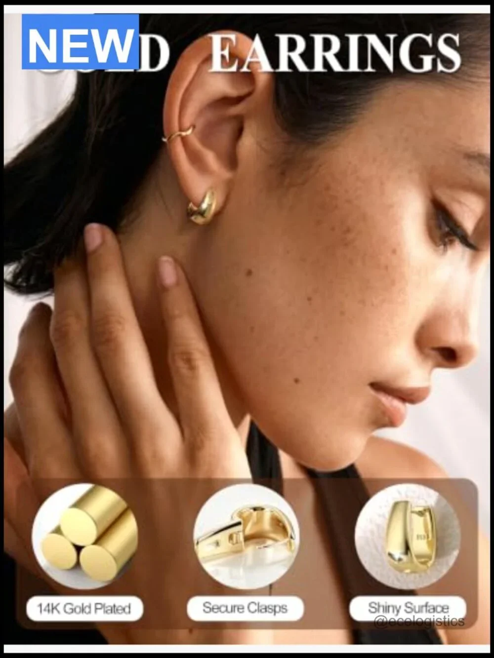 Chunky Huggie Hoop Earrings Hypoallergenic Sterling Silver 8/10/12mm